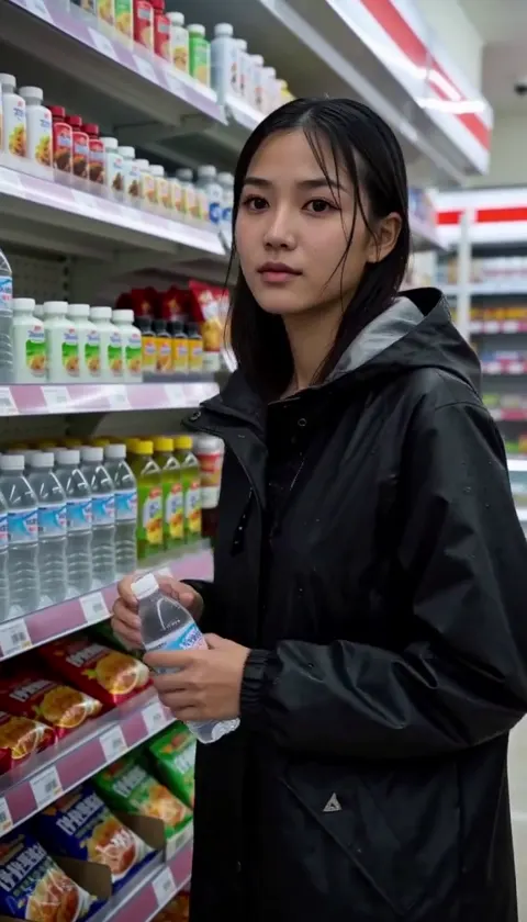 林夏在冷柜前取水